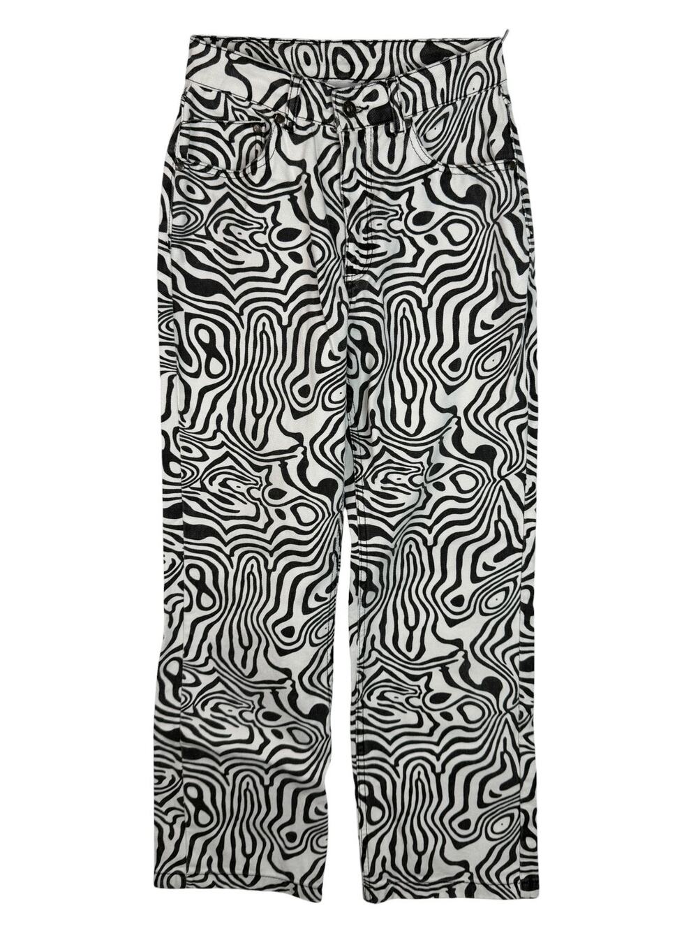 Ragged Jeans Psychedelic Swirl Print Wide Leg Jeans High Rise Black White 26